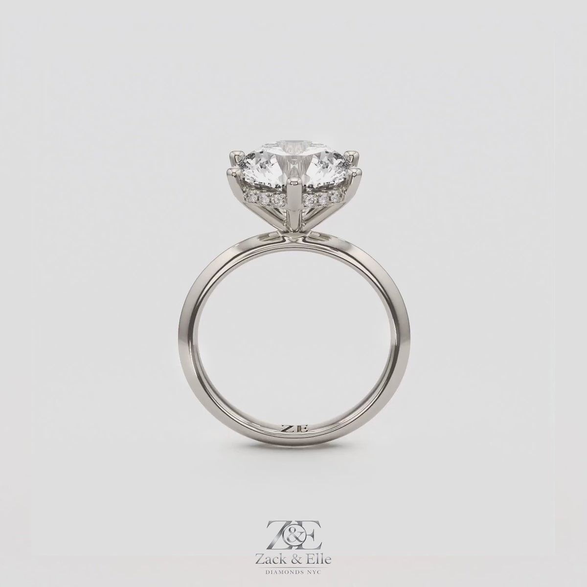 4.10 Ct E VS1 Round Lab-Grown Diamond Hidden Halo Engagement Ring, in white gold, 360 spin