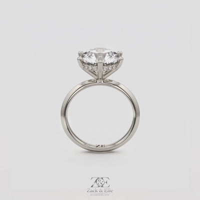 4.10 Ct E VS1 Round Lab-Grown Diamond Hidden Halo Engagement Ring, in white gold, 360 spin