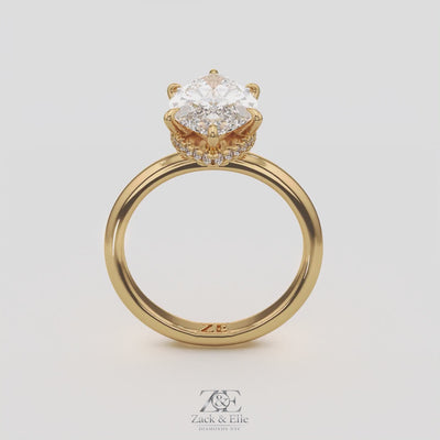 3.18 Ct E VS1 Marquise Halo Lab Grown Diamond Ring, in white gold, 360 spin