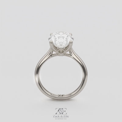 3.00 Ct D VS1 Oval Solitaire Diamond Ring Tulip Setting, in white gold, 360 spin