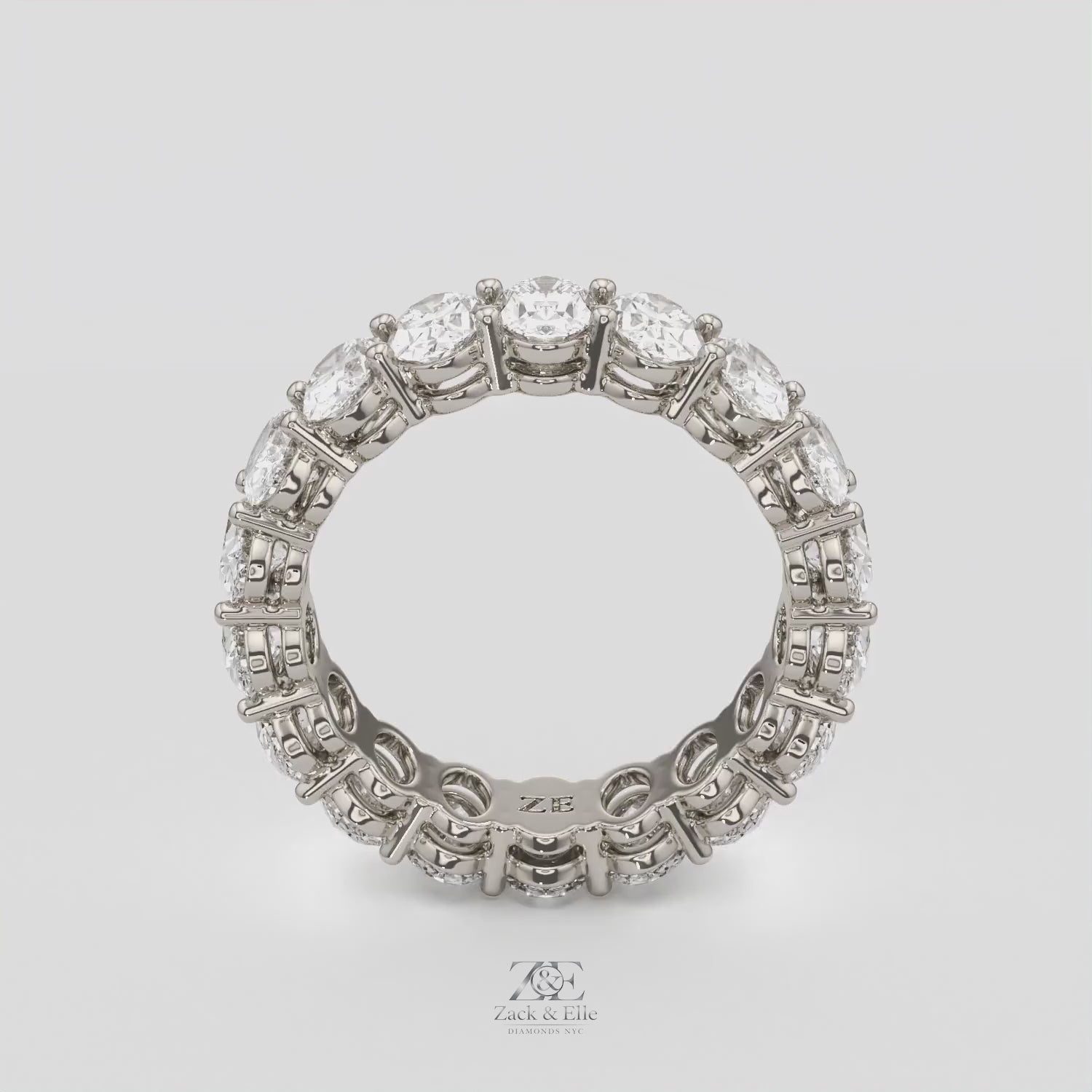 4.00 Ct D-E Color VS1 Oval Lab-Grown Diamond Eternity Ring, in white gold, 360 spin