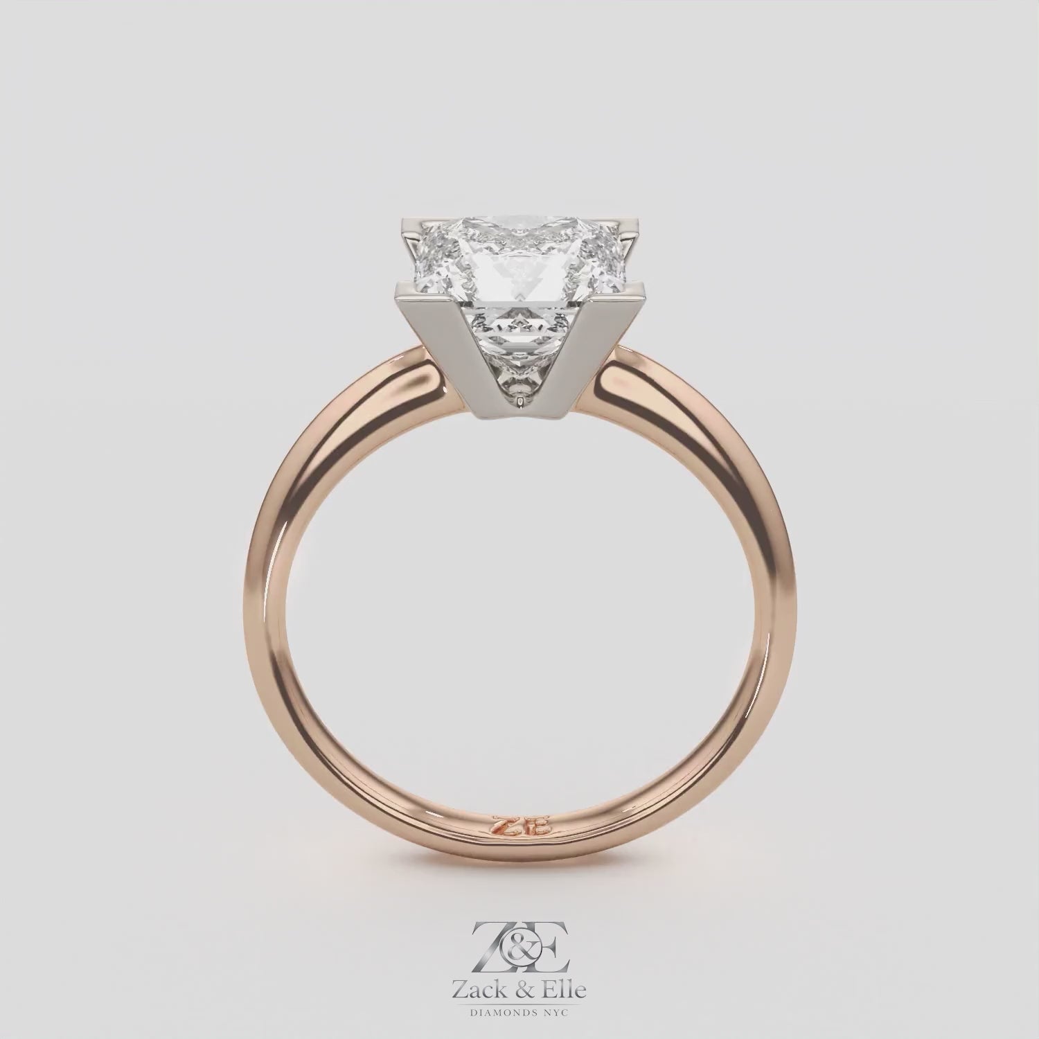 3.00 Ct E VS1 Princess Cut Lab Grown Diamond Solitaire Ring, in white gold, 360 spin