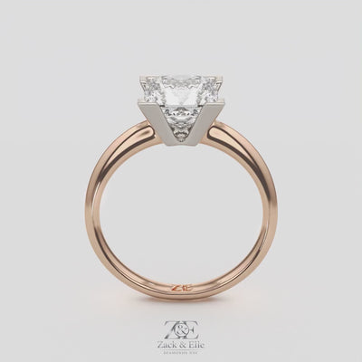 3.00 Ct E VS1 Princess Cut Lab Grown Diamond Solitaire Ring, in white gold, 360 spin