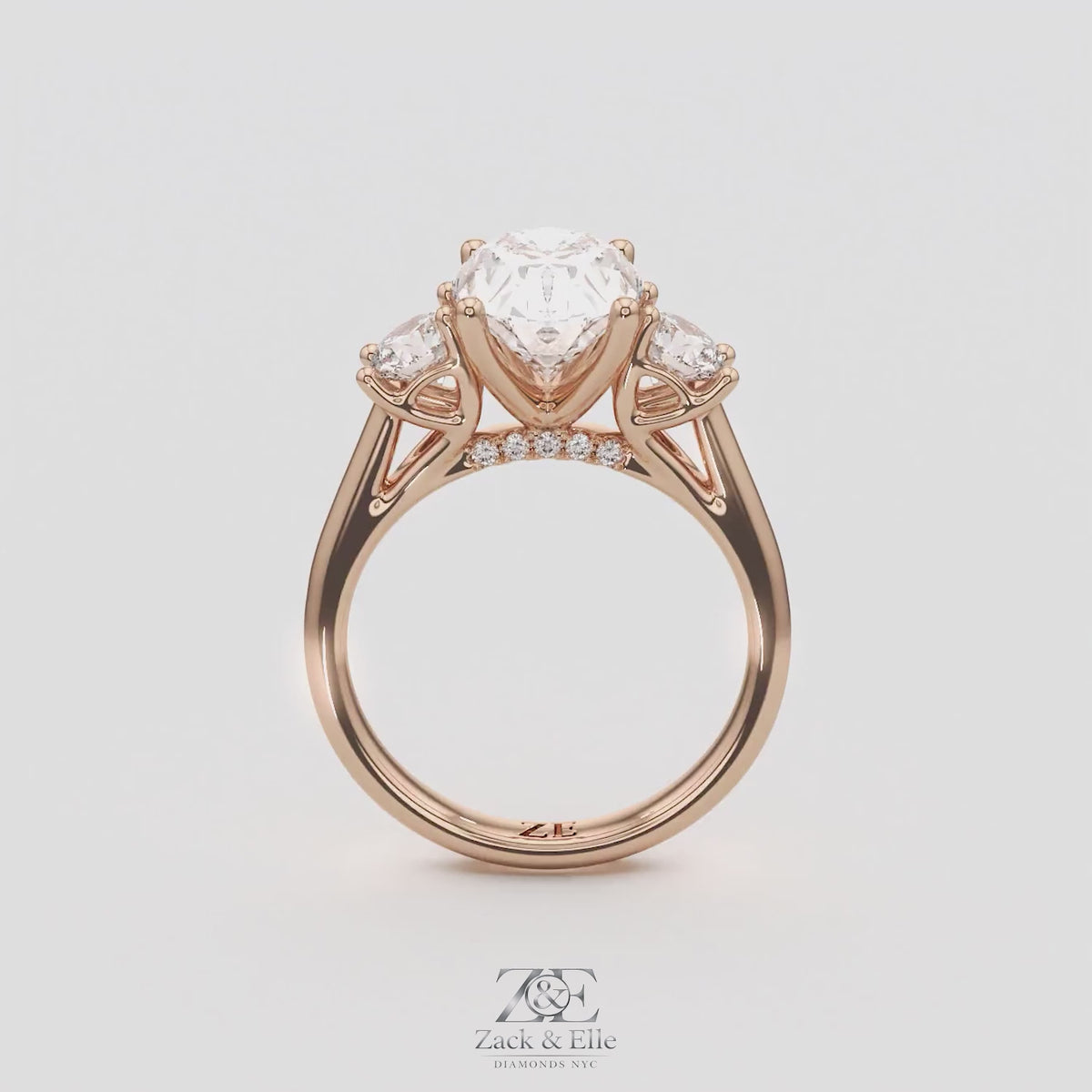 3.25 Ct E VS1 Oval Lab-Grown Diamond Ring With Round Accents, in rose gold, 360 spin
