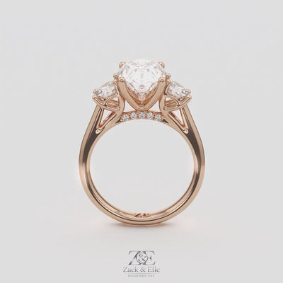 3.25 Ct E VS1 Oval Lab-Grown Diamond Ring With Round Accents, in rose gold, 360 spin