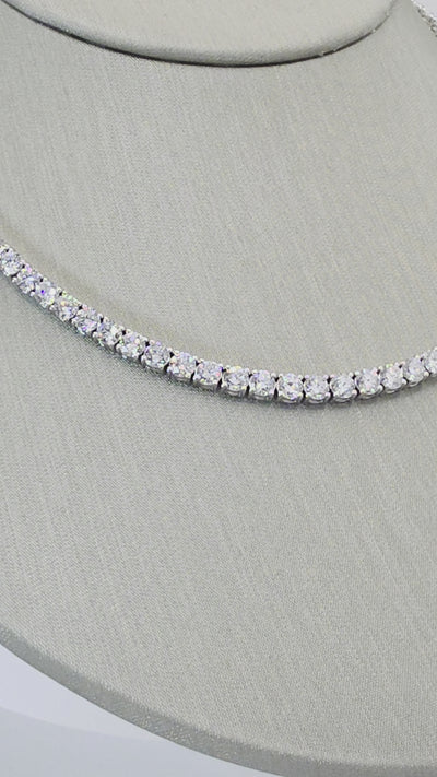 18.00 Ct D-E VS1 Round Lab-Grown Diamond Tennis Necklace, in white gold, 360 spin