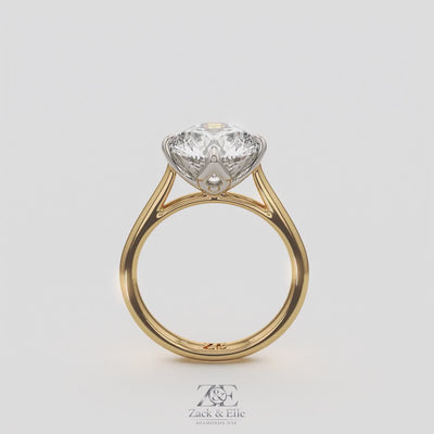 3.00 Ct D VS1 Round Solitaire Diamond Ring Tulip Setting, in white gold, 360 spin