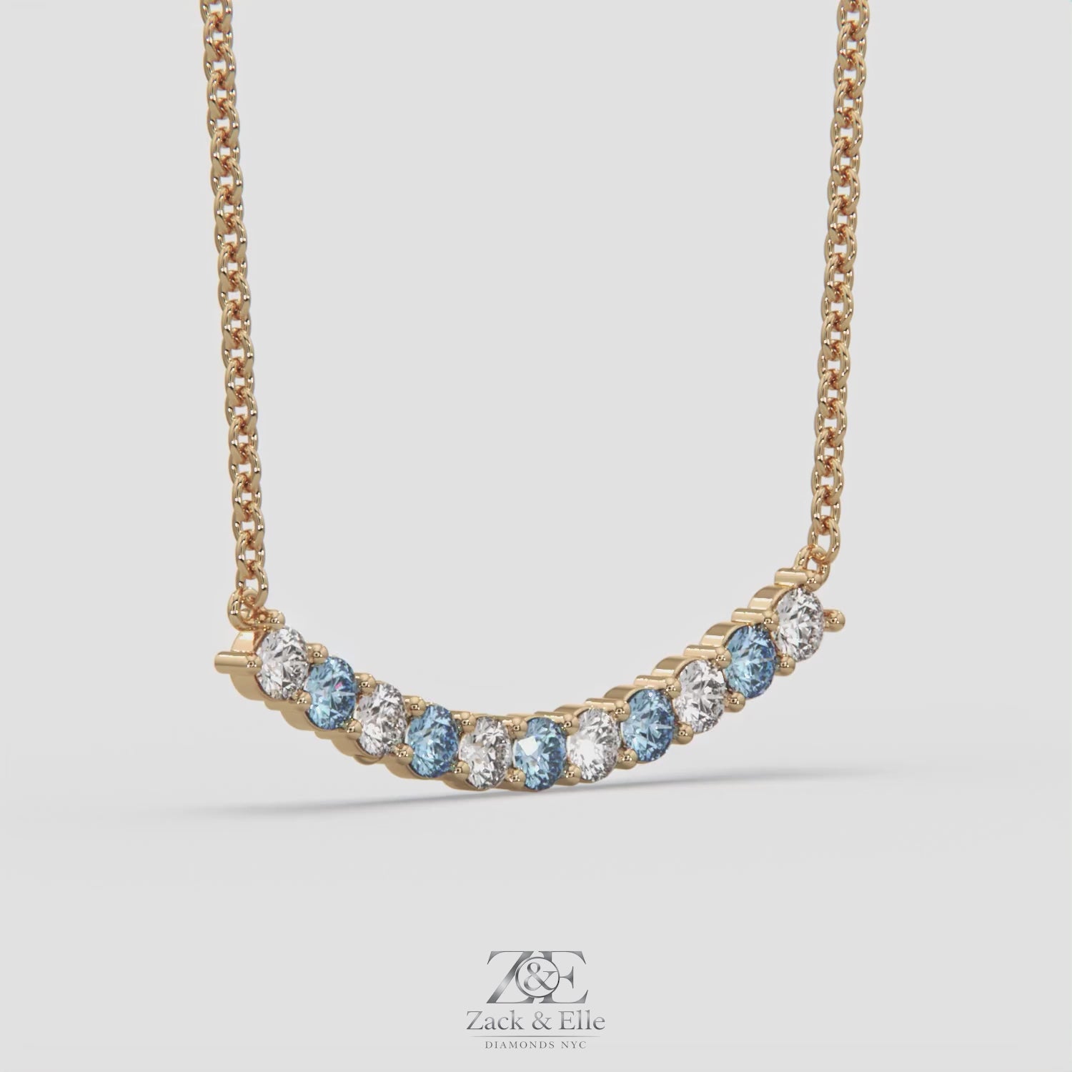 2.50 Ct Fancy Blue and White Diamond Alternating Pendant, in white gold, 360 spin