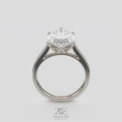 4.00 Ct F VS1 Marquise Tulip Setting Solitaire Diamond Ring, in white gold, 360 spin
