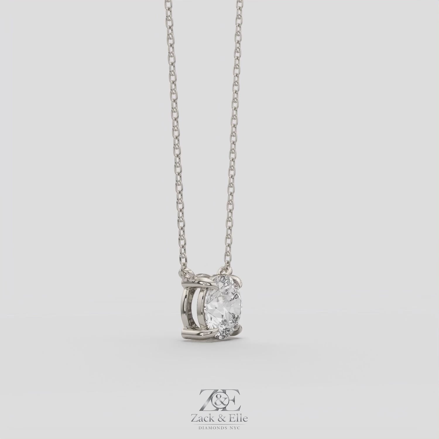 3.00 Ct D VS1 Round Brilliant Solitaire Diamond Pendant, in white gold, 360 spin