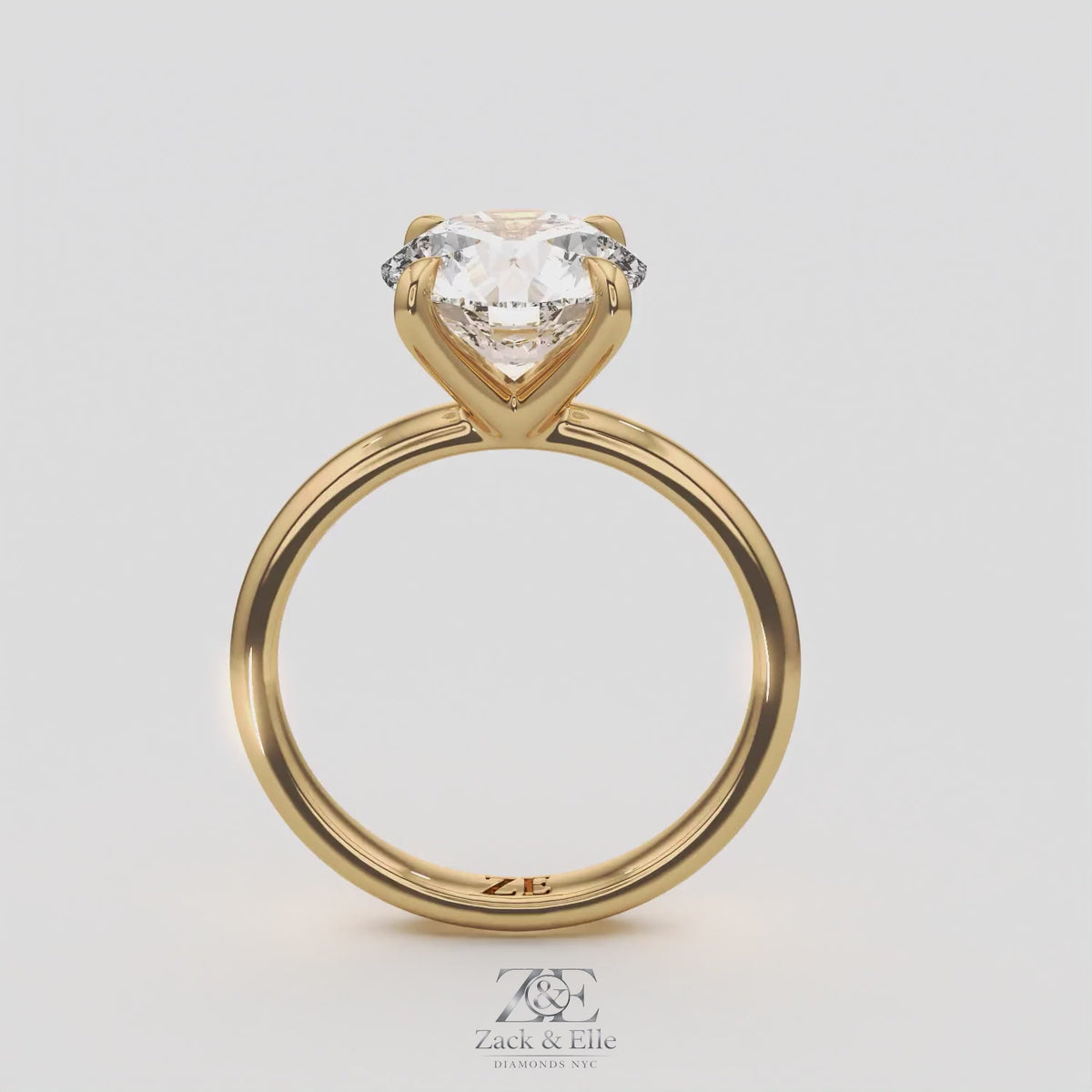 2.50 Ct D VS1 Round Lab-Grown Diamond Solitaire Ring, in yellow gold, 360 spin