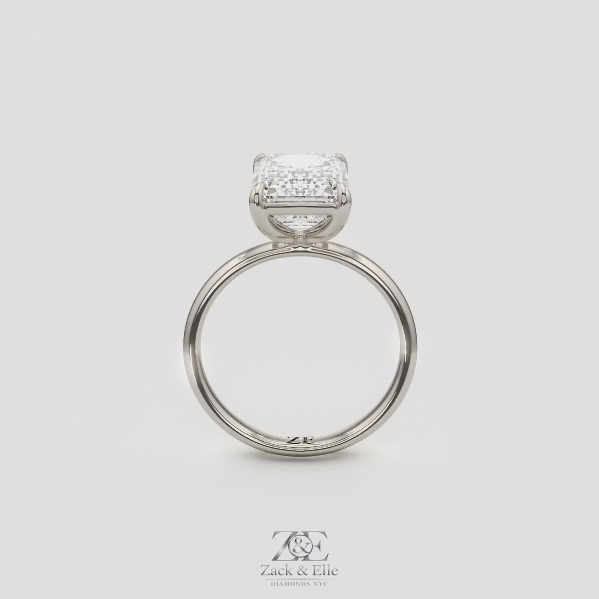 4.00 Ct D VS1 Emerald Cut Lab-Grown Diamond Solitaire Ring, in white gold, 360 spin