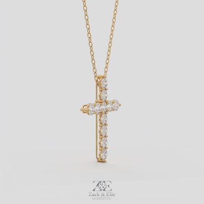 11.00 Ct D VS1 Round Lab-Grown Diamond Cross Pendant, in yellow gold, 360 spin