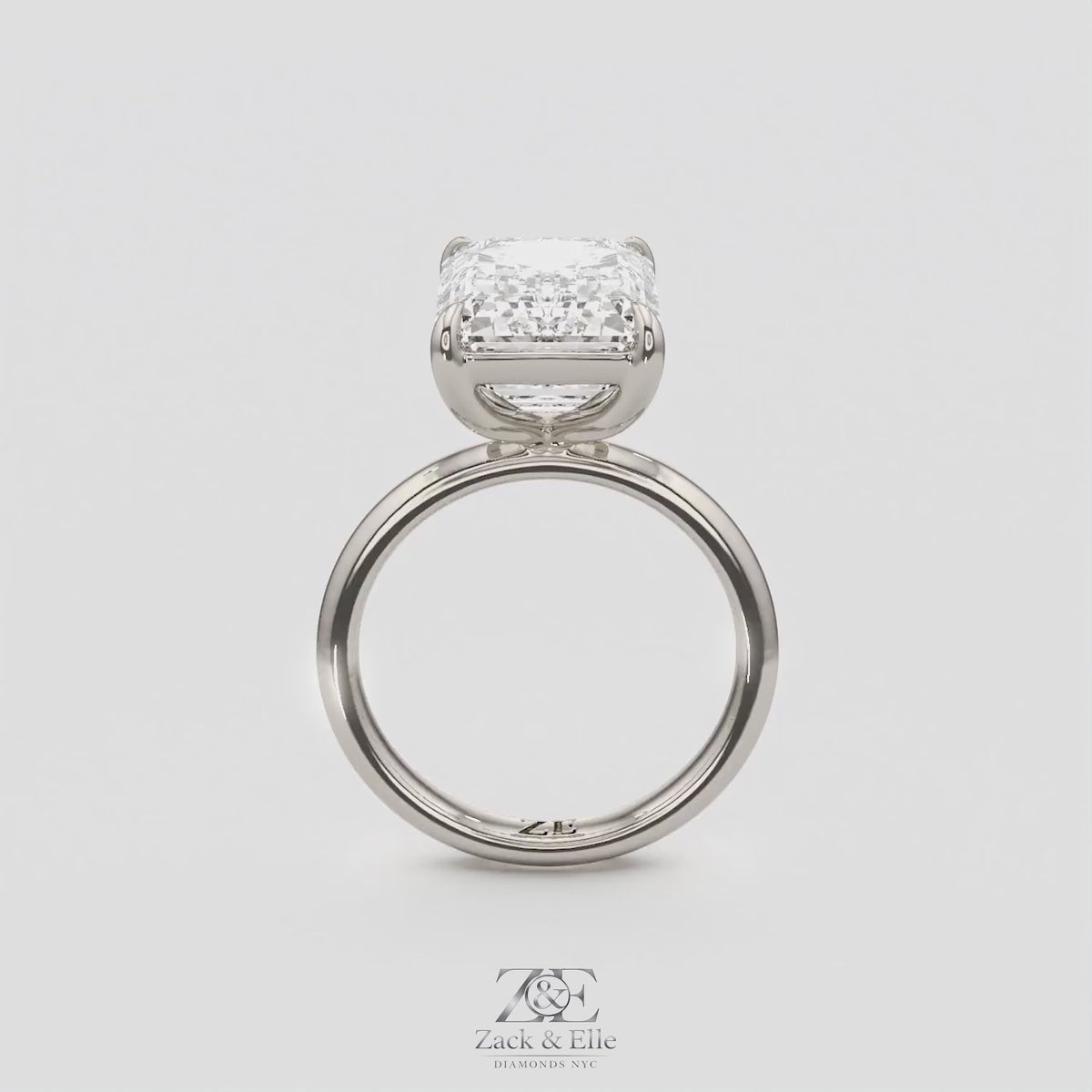 6.00 Ct F VS1 Emerald Cut Lab-Grown Diamond Solitaire Ring, in white gold, 360 spin