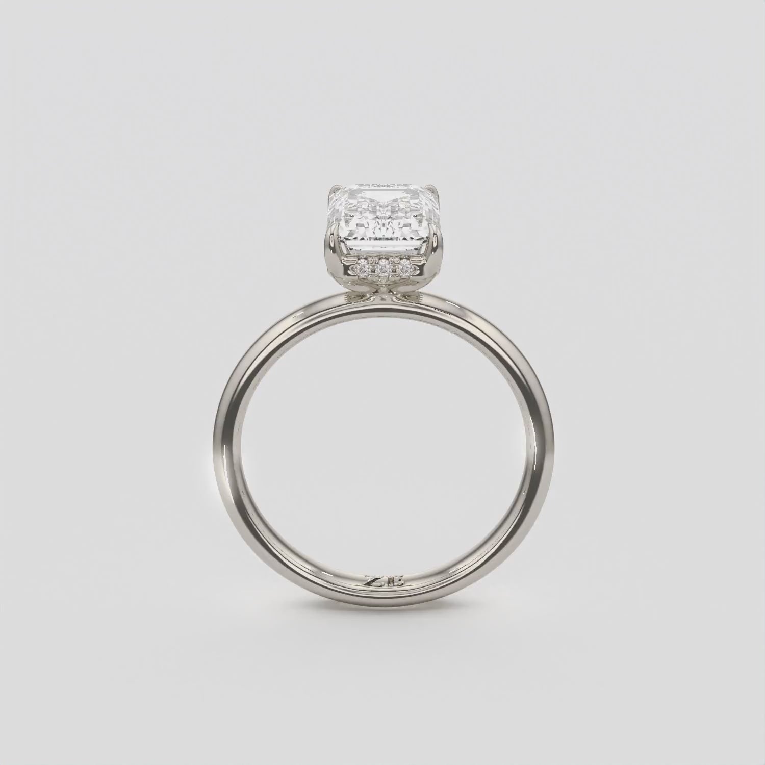 2.60 Ct E VS1 Emerald Cut Lab Grown Diamond Halo Ring, in white gold, 360 spin