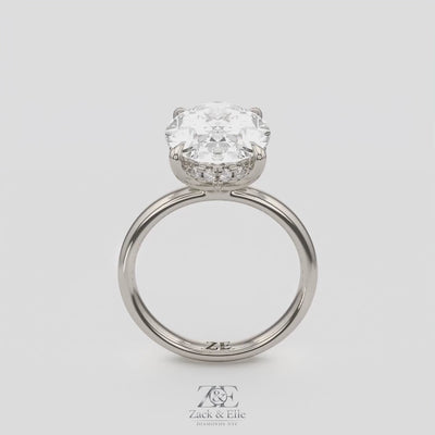 5.15 Ct E VS1 Oval Lab Grown Diamond Halo Ring, in white gold, 360 spin