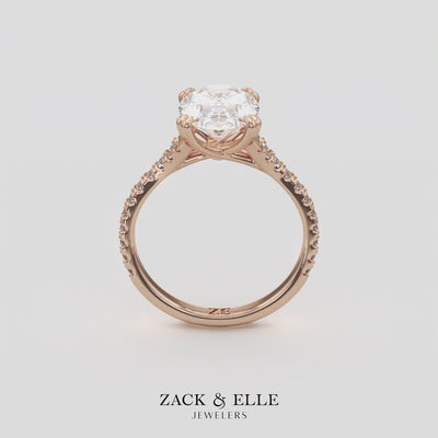 3.40 Ct E VS1 Oval Lab Diamond Side Stone Engagement Ring, in white gold, 360 spin
