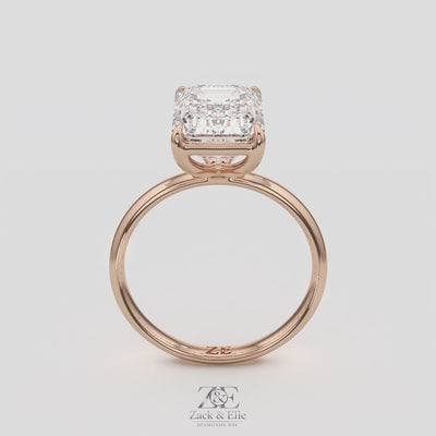 5.00 Ct E VS1 Emerald Cut Lab-Grown Diamond Solitaire Ring, in white gold, 360 spin