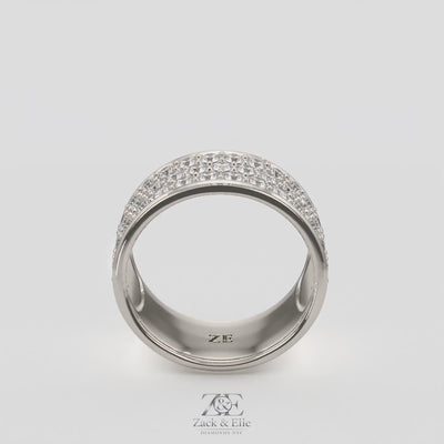 1.50 Ct D VS1 Round Lab Grown Diamond 3 Row Pavé Band, in white gold, 360 spin