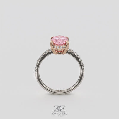 2.25 Ct Oval Pink Sapphire Hidden Halo Diamond Ring, in white gold, 360 spin