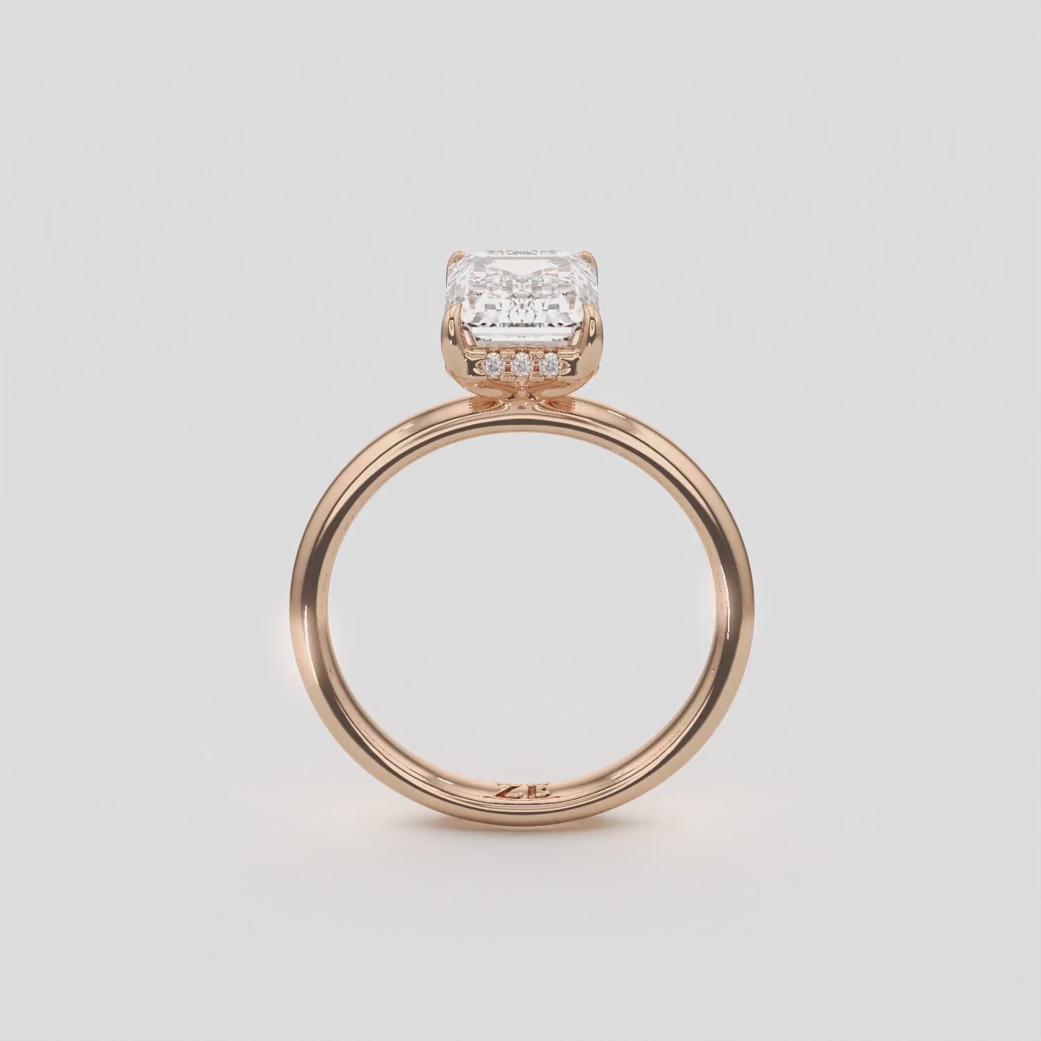 2.60 Ct E VS1 Emerald Cut Lab Grown Diamond Halo Ring, in white gold, 360 spin