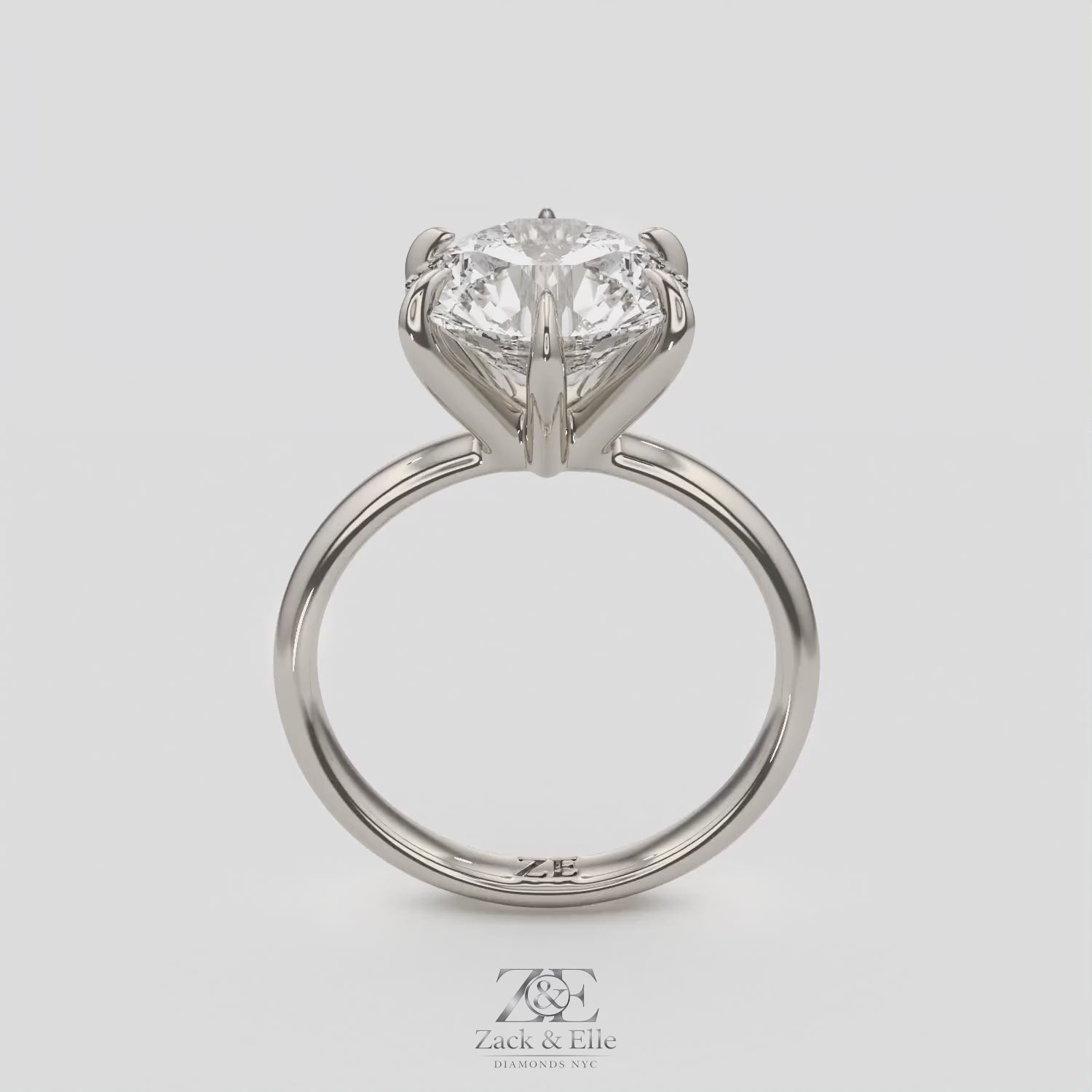 4.00 Ct E VS1 Round Brilliant 6 Prong Solitaire Diamond Ring, in white gold, 360 spin