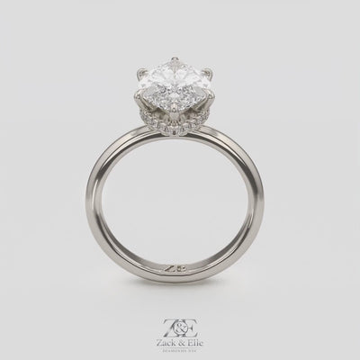 3.18 Ct E VS1 Marquise Halo Lab Grown Diamond Ring, in white gold, 360 spin