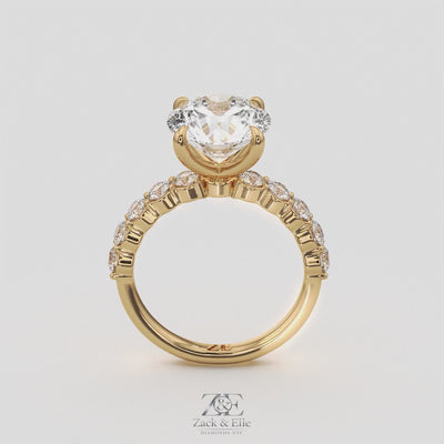 4.80 Ct E VS1 Round Lab Grown Diamond Side Stone Engagement Ring, in white gold, 360 spin