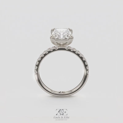 3.30 Ct D VS1 Radiant Lab-Grown Diamond Ring with Round Accents, in white gold, 360 spin