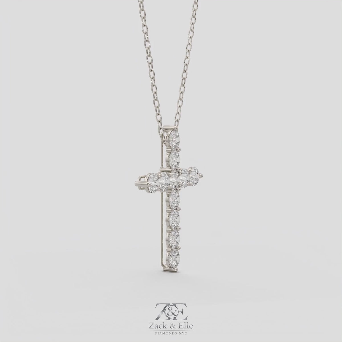 11.00 Ct D VS1 Round Lab-Grown Diamond Cross Pendant, in white gold, 360 spin