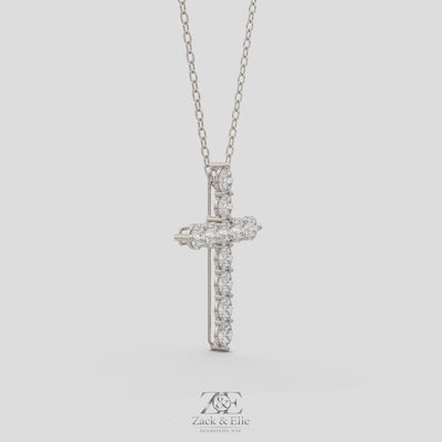 11.00 Ct D VS1 Round Lab-Grown Diamond Cross Pendant, in white gold, 360 spin