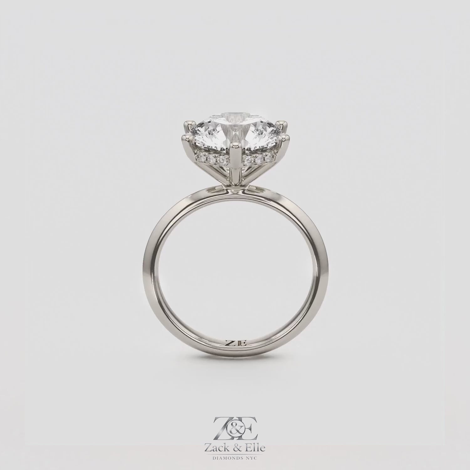 4.10 Ct Round Lab-Grown Diamond Hidden Halo Ring, in 14k white gold, 360 spin