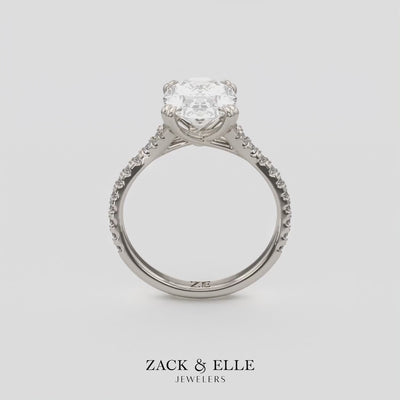 3.40 Ct E VS1 Oval Lab Diamond Side Stone Engagement Ring, in white gold, 360 spin