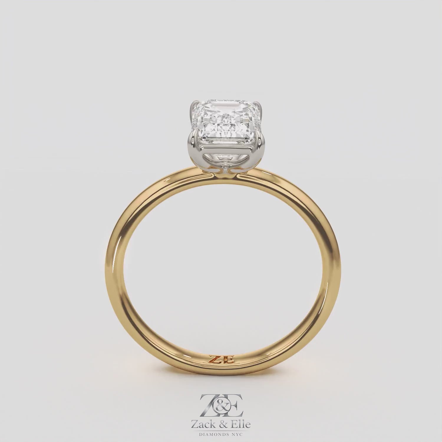 2.00 Ct D VS1 Emerald Cut Solitaire Diamond Ring, in white gold, 360 spin