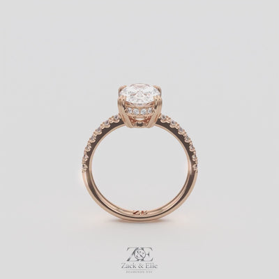 1.75 Ct D VS1 Oval Lab Grown Diamond Hidden Halo Engagement Ring, in rose gold, 360 spin