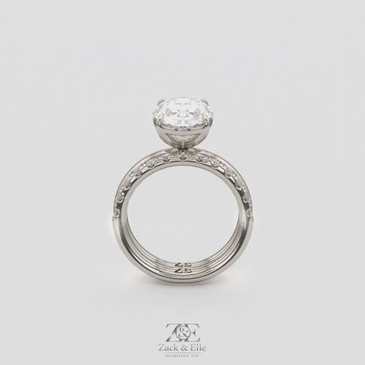 3.50 Ct D VS1 Oval Lab-Grown Diamond Solitaire with Diamond Band, in white gold, 360 spin