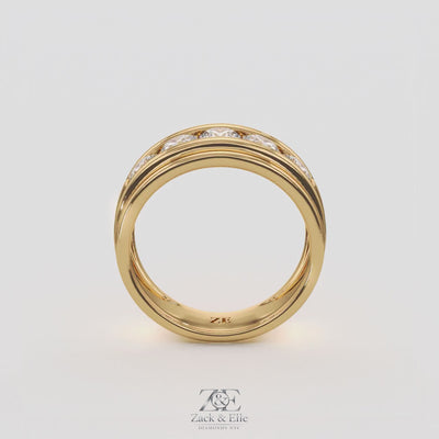 2.00 Ct D-E VS1 Round Lab-Grown Diamond Men's Channel Set Wedding Band, in yellow gold, 360 spin