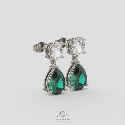 6.00 Ct Pear Emerald Lab-Grown Diamond Drop Earrings, in white gold, 360 spin