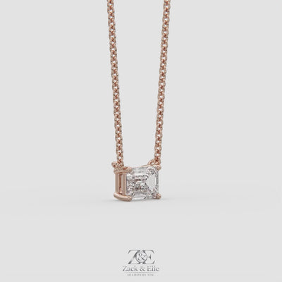 2.00 Ct D VS1 Emerald Cut Lab-Grown Diamond Solitaire Pendant, in rose gold, 360 spin