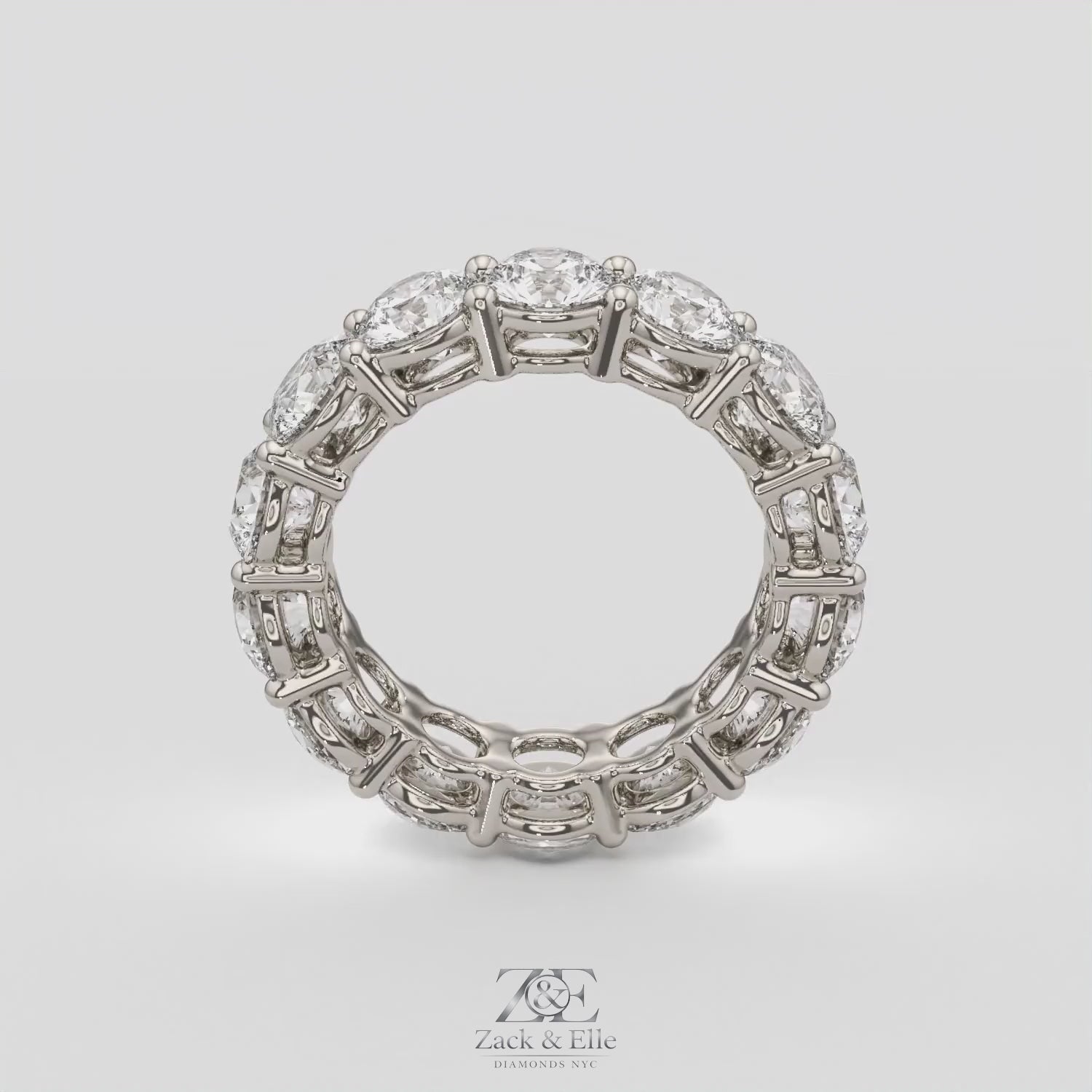 7.00 CTW D-E VS1 Round Lab Grown Diamond Eternity Ring, in white gold, 360 spin