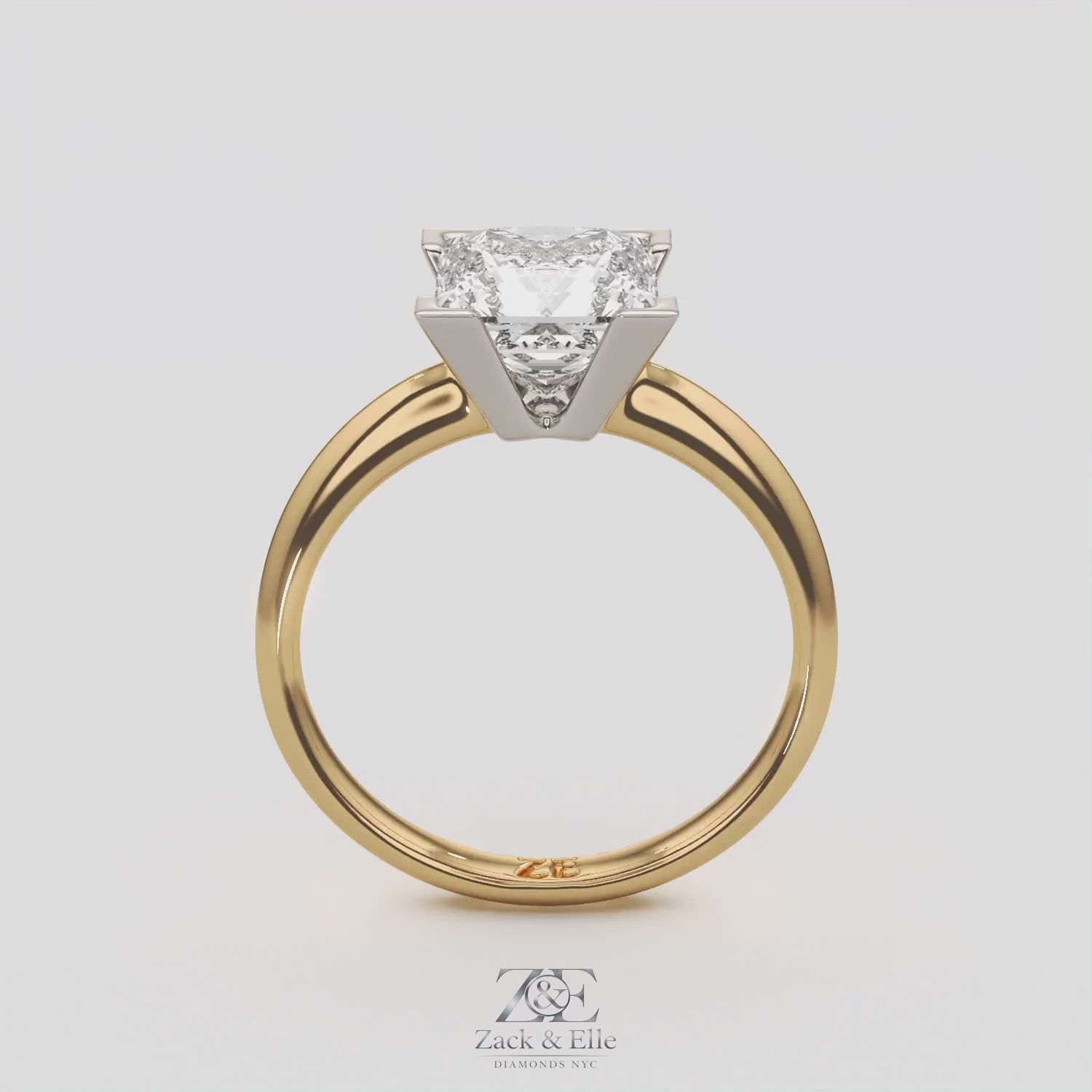 3.00 Ct E VS1 Princess Cut Lab Grown Diamond Solitaire Ring, in white gold, 360 spin