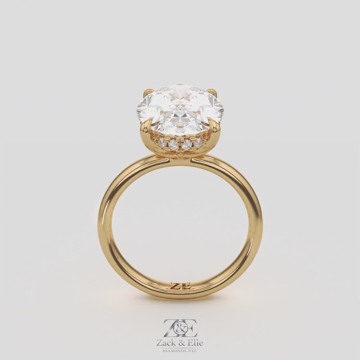 5.15 Ct E VS1 Oval Lab Grown Diamond Halo Ring, in white gold, 360 spin