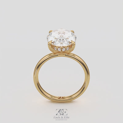 5.15 Ct E VS1 Oval Lab Grown Diamond Halo Ring, in white gold, 360 spin