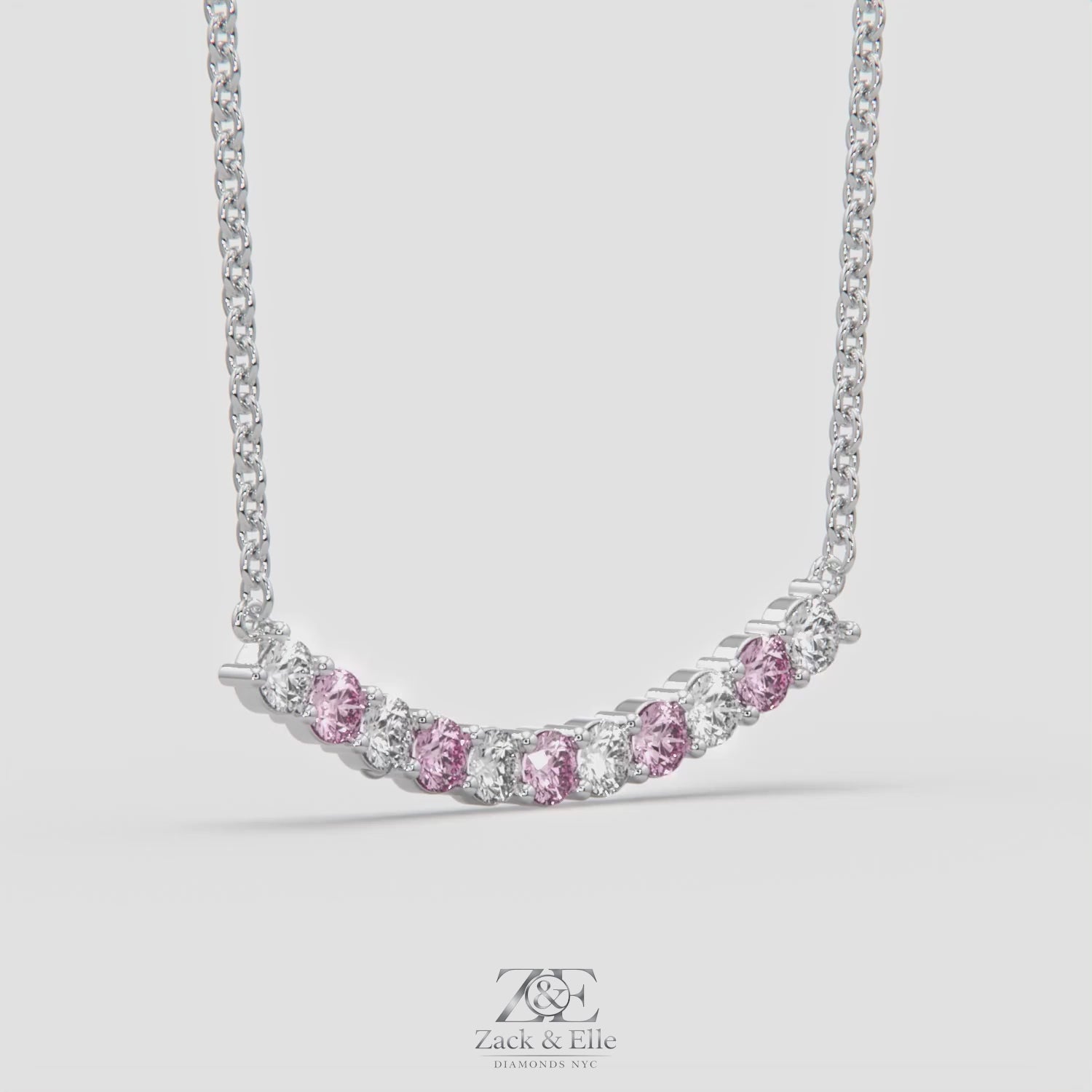2.50 Ct Fancy Pink and White Lab Grown Diamond Alternating Pendant, in white gold, 360 spin