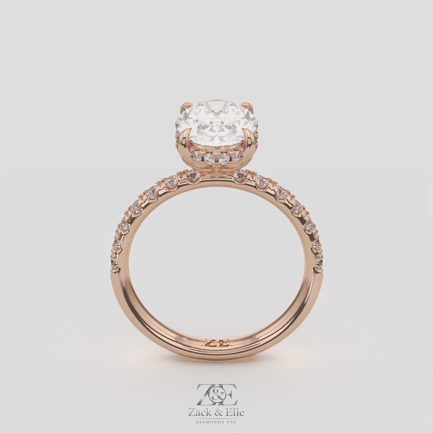 3.00 Ct E VS1 Oval Halo Lab Grown Diamond Ring, in white gold, 360 spin