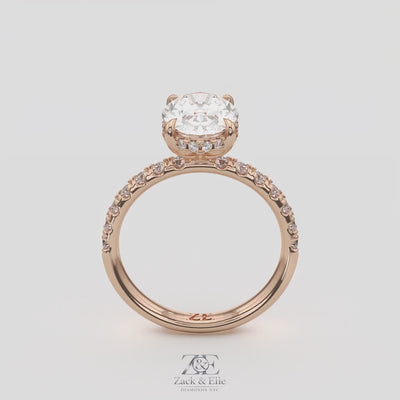 3.00 Ct E VS1 Oval Halo Lab Grown Diamond Ring, in white gold, 360 spin