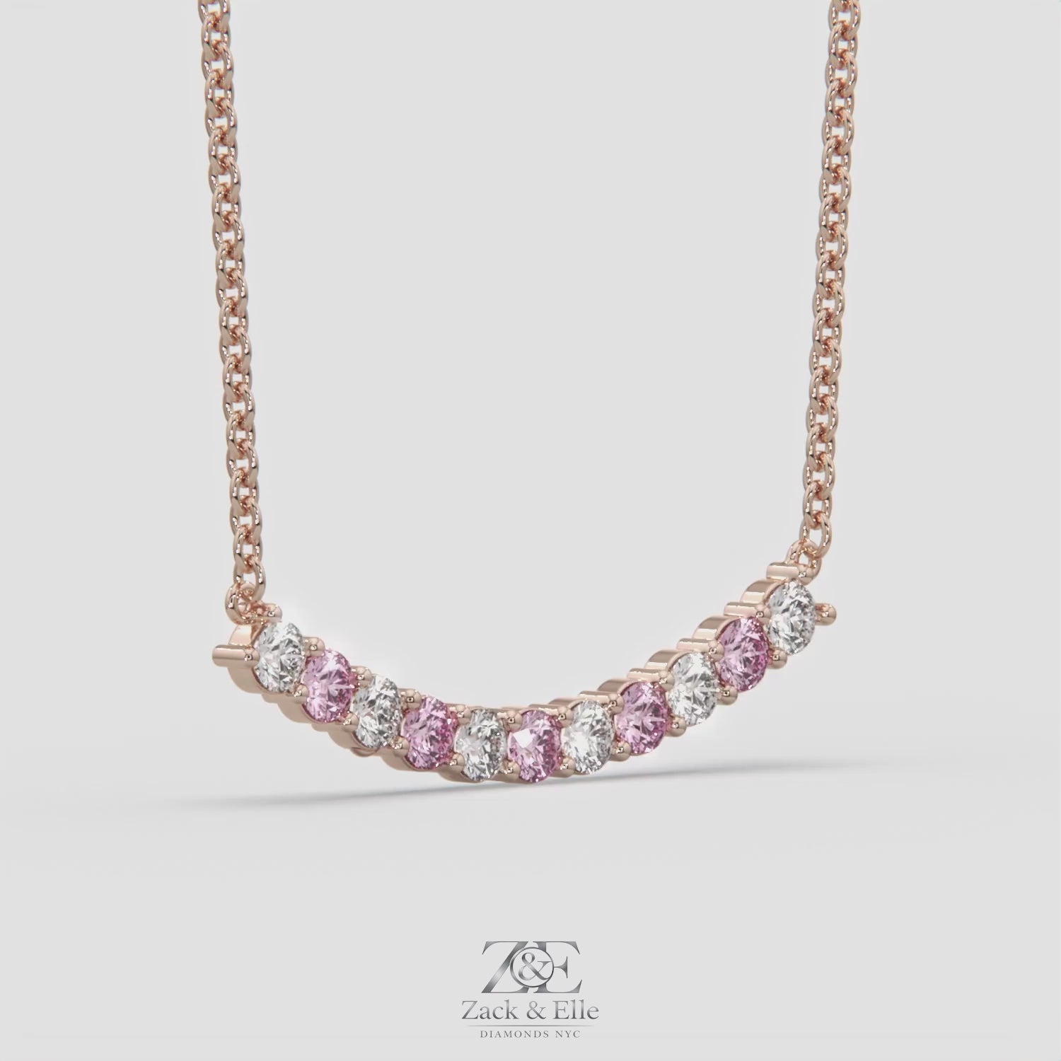 2.50 Ct Fancy Pink and White Lab Grown Diamond Alternating Pendant, in white gold, 360 spin