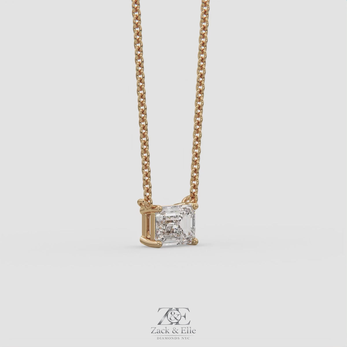 2.00 Ct D VS1 Emerald Cut Lab-Grown Diamond Solitaire Pendant, in yellow gold, 360 spin