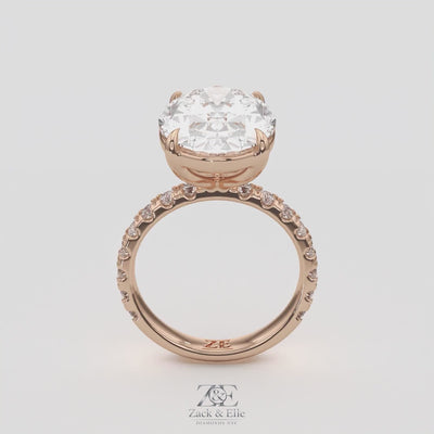 7.60 Ct F VS1 Oval Lab Grown Diamond Ring With Pavé Diamonds, in white gold, 360 spin