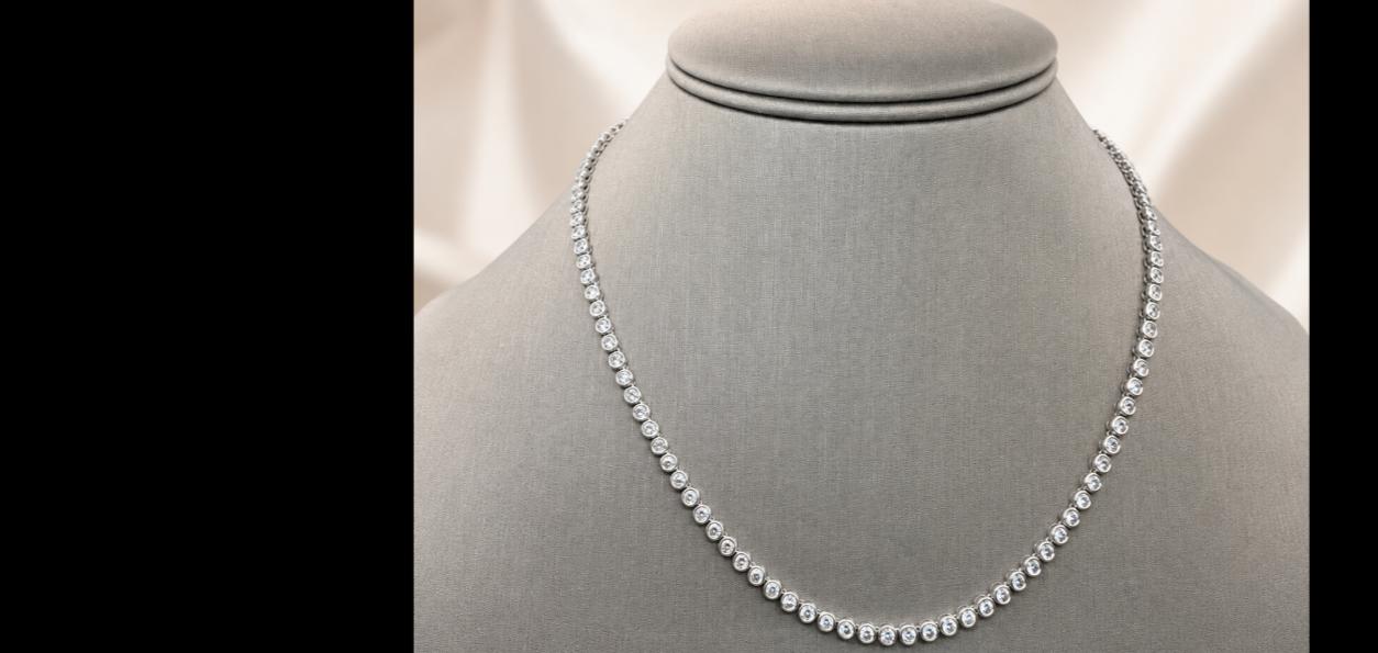 11 carat bezel set lab grown diamond tennis necklace in 14K white gold